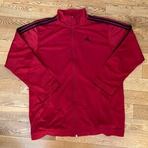 Adidas Full Zip Track Jacket Men's Medium Red Black Logo Stripes Long Sleeve